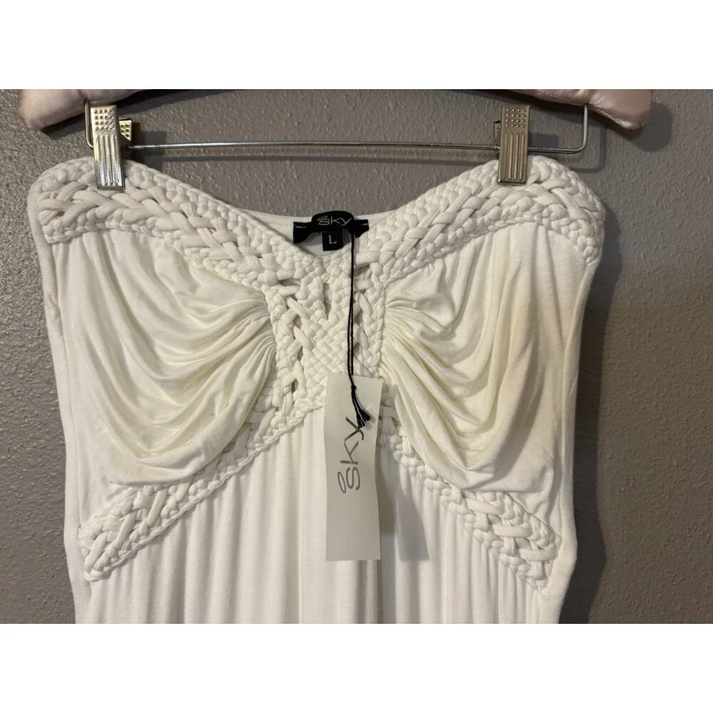 Sky Brand Maxi Dress Large White Crochet Tiered Crochet Jersey NWT NEW